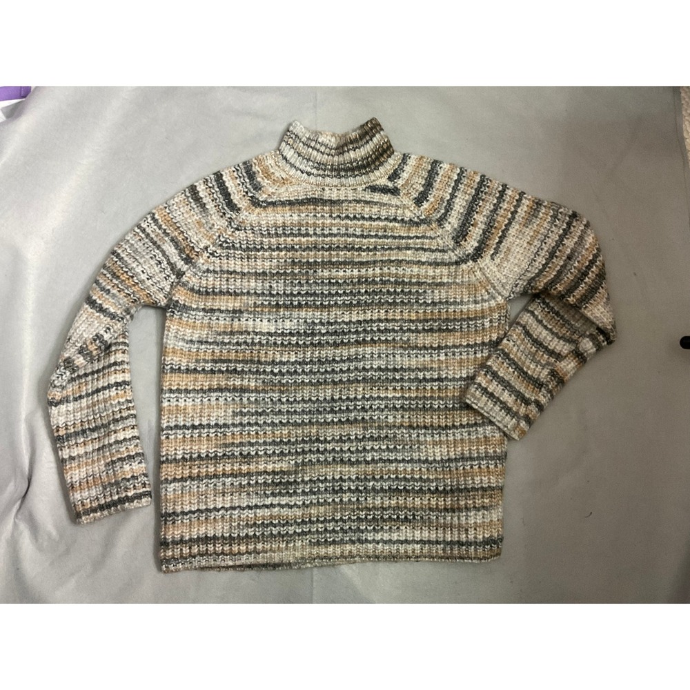 Primark Womens Small Striped Chunky Knit Mock Neck Sweater Earth Tones